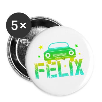Felix Geburtstag Felix - Buttons groß 56 mm (5er Pack) - Weiß - Vorne