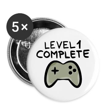Level 1 complete 1 Geburtstag Spielkonsole - Buttons groß 56 mm (5er Pack) - Weiß - Vorne