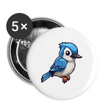 Blauer Eichelhäher Niedliche Karikatur Kawaii Aquarell Tier Haustier - Buttons groß 56 mm (5er Pack) - Weiß - Vorne