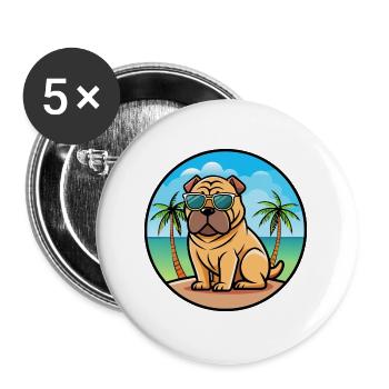 Chinois Shar Pei Chien Race Dessin Animé Lunettes De Soleil Plage - Lot de 5 grands badges (56 mm) - blanc - Devant