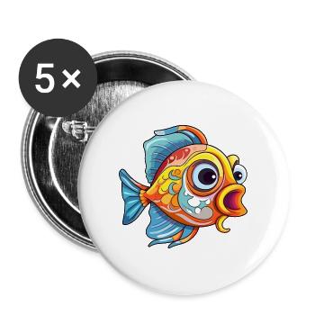 Fisch Buntes Aquarell Cartoon Kawaii Tier - Buttons groß 56 mm (5er Pack) - Weiß - Vorne