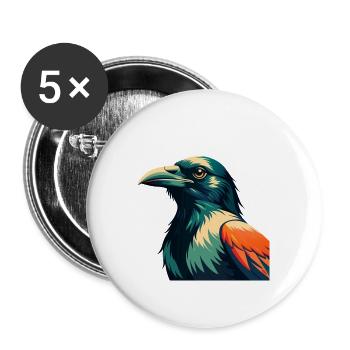 Crow Cartoon Character Colorful Pet Animal - Buttons large 2.2''/56 mm (5-pack) - white - Front
