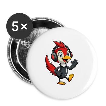 Woodpecker Lustige Zeichentrickfigur Kopfhörermusik - Buttons groß 56 mm (5er Pack) - Weiß - Vorne
