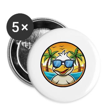 Ente Lustige Cartoon Sommer Strand Sonnenbrille Aufkleber - Buttons groß 56 mm (5er Pack) - Weiß - Vorne