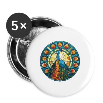 Pfau Buntes Aquarell Tier Illustration - Buttons groß 56 mm (5er Pack) - Weiß - Vorne