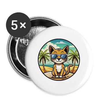 Chausie Katzenrasse Cartoon Sonnenbrille Strand - Buttons groß 56 mm (5er Pack) - Weiß - Vorne
