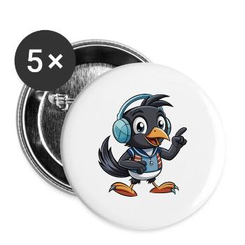 Elster Lustige Zeichentrickfigur Kopfhörer Musik - Buttons groß 56 mm (5er Pack) - Weiß - Vorne