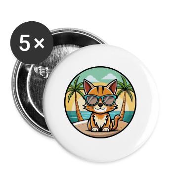 Somali Kurzhaar Katze Rasse Cartoon Sonnenbrille Strand - Buttons groß 56 mm (5er Pack) - Weiß - Vorne