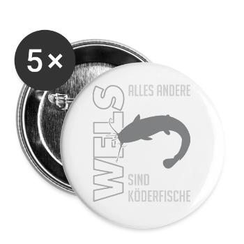 Wels angeln Waller fischen Sportfischen auf Wels - Buttons groß 56 mm (5er Pack) - Weiß - Vorne
