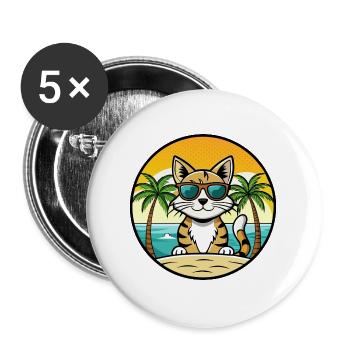 Aegean Cat Breed Cartoon Sunglasses Beach - Buttons large 2.2''/56 mm (5-pack) - white - Front