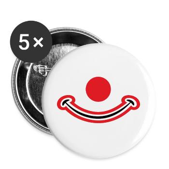 Clowngesicht mit roter Nase. Clownsgesicht - Buttons groß 56 mm (5er Pack) - Weiß - Vorne