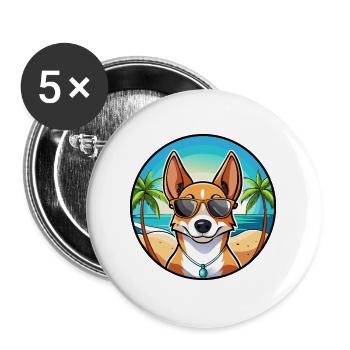 Basenji Hunderasse Cartoon Sonnenbrille Strand - Buttons groß 56 mm (5er Pack) - Weiß - Vorne