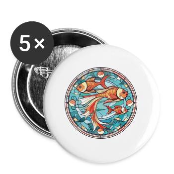 Fisch buntes Aquarell Tier Haustier Illustration - Buttons groß 56 mm (5er Pack) - Weiß - Vorne
