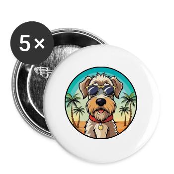 Weich beschichtete Wheaten Terrier Hunderasse Karikatur - Buttons groß 56 mm (5er Pack) - Weiß - Vorne