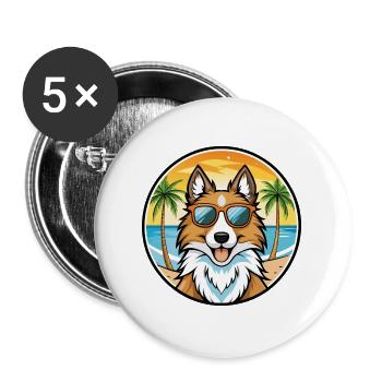 Scotch Collie Dog Breed Cartoon Sunglasses Beach - Buttons large 2.2''/56 mm (5-pack) - white - Front