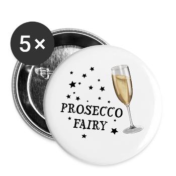 Prosecco Fairy - Sektglas mit Sternen - Buttons groß 56 mm (5er Pack) - Weiß - Vorne
