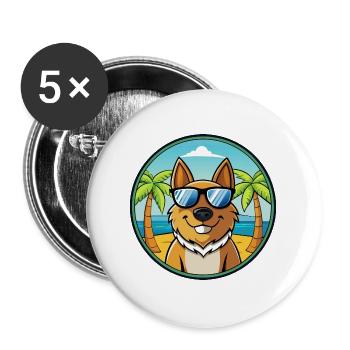 Karst Schäferhund Hunderasse Cartoon Sonnenbrille Strand - Buttons groß 56 mm (5er Pack) - Weiß - Vorne