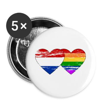 Holland Regenbogen Flagge used - Buttons groß 56 mm (5er Pack) - Weiß - Vorne