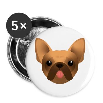 Bouledogue Français - Frenchie - Bully - Langue - Lot de 5 grands badges (56 mm) - blanc - Devant