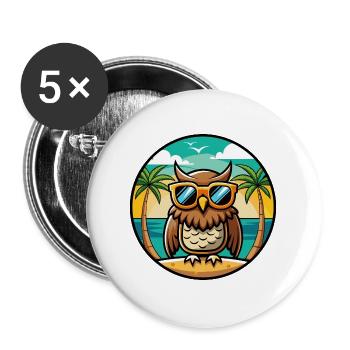 Eule Lustige Cartoon Sommer Strand Sonnenbrille Aufkleber - Buttons groß 56 mm (5er Pack) - Weiß - Vorne