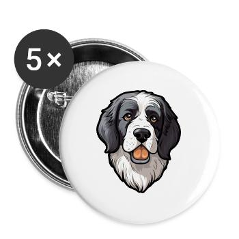 Landseer Hunderasse Cartoon Kawaii Illustration - Buttons groß 56 mm (5er Pack) - Weiß - Vorne