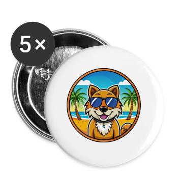Holländische Smoushond Hunderasse Cartoon Sonnenbrille Strand - Buttons groß 56 mm (5er Pack) - Weiß - Vorne