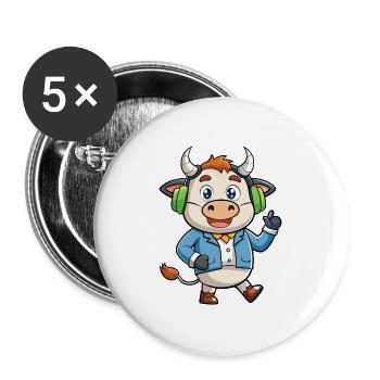 Kuh Lustige Zeichentrickfigur Kopfhörer Musik - Buttons groß 56 mm (5er Pack) - Weiß - Vorne