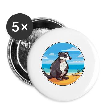 Dachs Aquarell Karikatur Kawaii Clipart Tier - Buttons groß 56 mm (5er Pack) - Weiß - Vorne