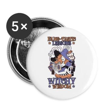 Fang-tastische Lektionen Hexenweisheit Halloween - Buttons groß 56 mm (5er Pack) - Weiß - Vorne
