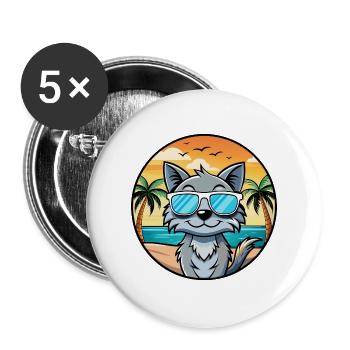 Australische Nebelkatzenrasse Cartoon Sonnenbrille Strand - Buttons groß 56 mm (5er Pack) - Weiß - Vorne