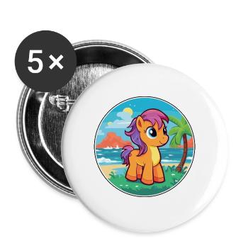 ponny aquarell cartoon kawaii clipart tier - Buttons groß 56 mm (5er Pack) - Weiß - Vorne