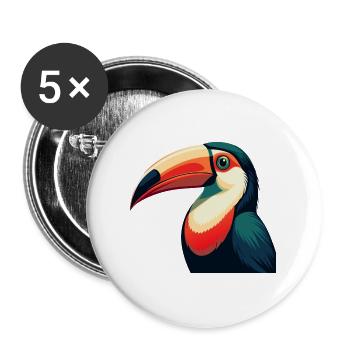 Toucan Cartoon Character Colorful Pet Animal - Buttons large 2.2''/56 mm (5-pack) - white - Front