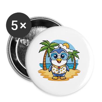 Pinguin Lustige Cartoon Sommer Strand Sonnenbrille - Buttons groß 56 mm (5er Pack) - Weiß - Vorne