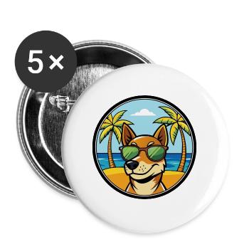 Serbischer dreifarbiger Laufhund Rasse Cartoon Strand - Buttons groß 56 mm (5er Pack) - Weiß - Vorne