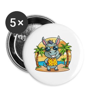 Esel Lustige Cartoon Sommer Strand Sonnenbrille - Buttons groß 56 mm (5er Pack) - Weiß - Vorne