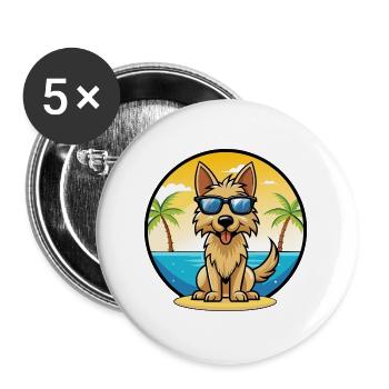 Berger Picard Hunderasse Cartoon Sonnenbrille Strand - Buttons groß 56 mm (5er Pack) - Weiß - Vorne