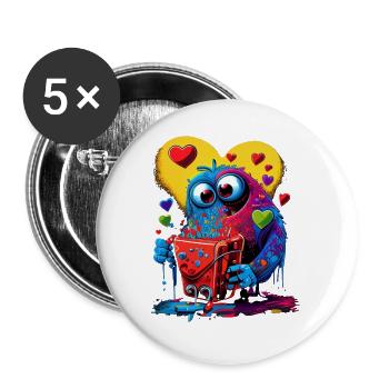 Süsses Herz Monster - Buttons groß 56 mm (5er Pack) - Weiß - Vorne