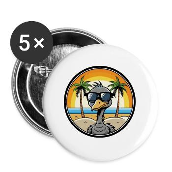 Straußen, Lustig, Cartoon, Sommer, Strand, Sonnenbrille, Cool - Buttons groß 56 mm (5er Pack) - Weiß - Vorne