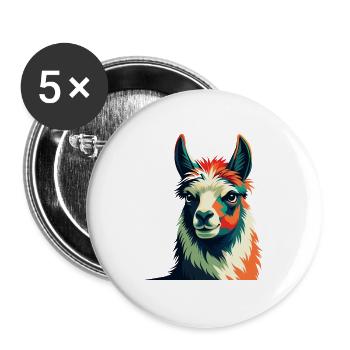 Lama Zeichentrickfigur Buntes Haustier Tier - Buttons groß 56 mm (5er Pack) - Weiß - Vorne