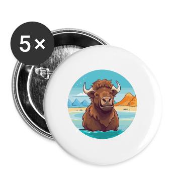 Bison Aquarell Karikatur Kawaii Clipart Tier - Buttons groß 56 mm (5er Pack) - Weiß - Vorne