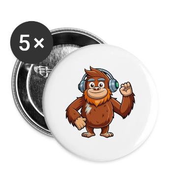 Big Foot Lustige Zeichentrickfigur Kopfhörer Musik - Buttons groß 56 mm (5er Pack) - Weiß - Vorne