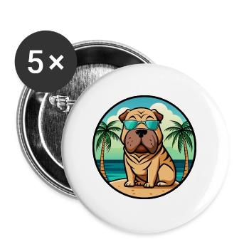 Chinois Shar Pei Chien Race Dessin Animé Lunettes De Soleil Plage - Lot de 5 grands badges (56 mm) - blanc - Devant