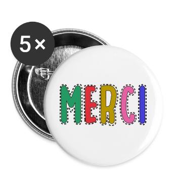 MERCI. MAÎTRESSE. MAÎTRE. MERCI MAÎTRESSE - Lot de 5 grands badges (56 mm) - blanc - Devant