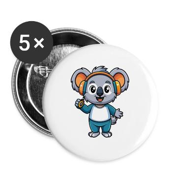 Koala Lustige Cartoon Figur Kopfhörer Musik - Buttons groß 56 mm (5er Pack) - Weiß - Vorne