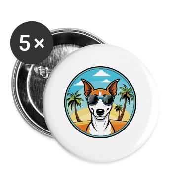 Smooth Fox Terrier Hunderasse Cartoon Sonnenbrille - Buttons groß 56 mm (5er Pack) - Weiß - Vorne