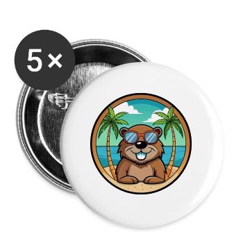 Biber Lustige Cartoon Sommer Strand Sonnenbrille Cool - Buttons groß 56 mm (5er Pack) - Weiß - Vorne