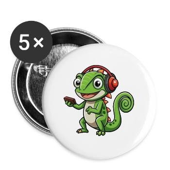 Chameleon Funny Cartoon Character Headphone Music - Buttons large 2.2''/56 mm (5-pack) - white - Front