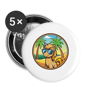 Pony Lustige Cartoon Sommer Strand Sonnenbrille Aufkleber - Buttons groß 56 mm (5er Pack) - Weiß - Vorne
