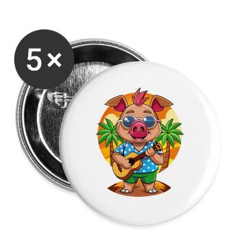 Drôle de cochon d’été plage lunettes de soleil hawaïenne - Lot de 5 grands badges (56 mm) - blanc - Devant