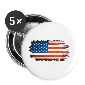 Amerikanische Flagge Pinselstrich - Buttons groß 56 mm (5er Pack) - Weiß - Vorne